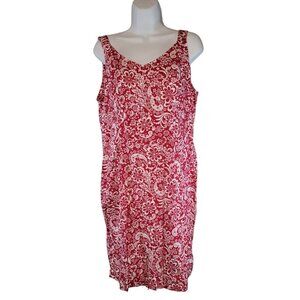 R&K Original Petite REd Floral Paisley Sheath Dress Size 14P Cotton Spanex
